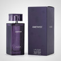 Lalique Amethyst perfume bottle and packaging on a white background